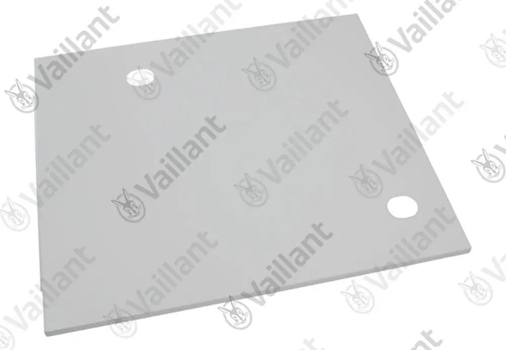 Vaillant Abdeckung in rechteckiger Form, weiß, mit zwei runden Ausschnitten auf der Oberfläche, geeignet für den Einsatz in Heizsystemen.